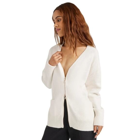 Splendid Women Snow White Soft Knit Zeena Zip Front Relaxed Cardigan Size XL - Picture 1 of 6